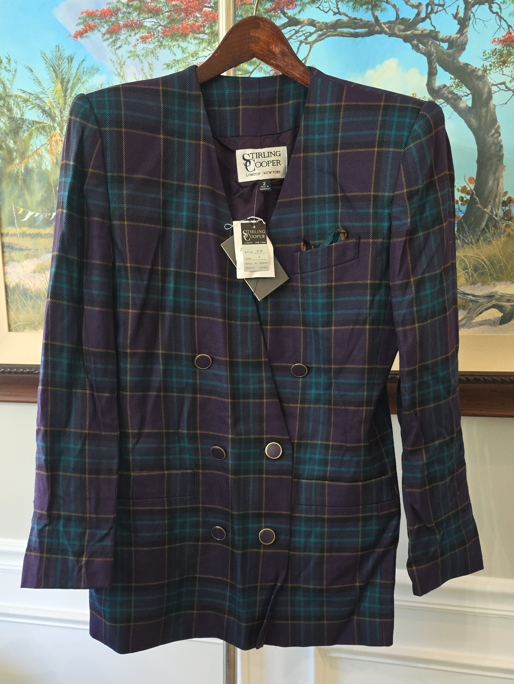 Stirling Cooper Purple Plaid Double-Breasted Blazer